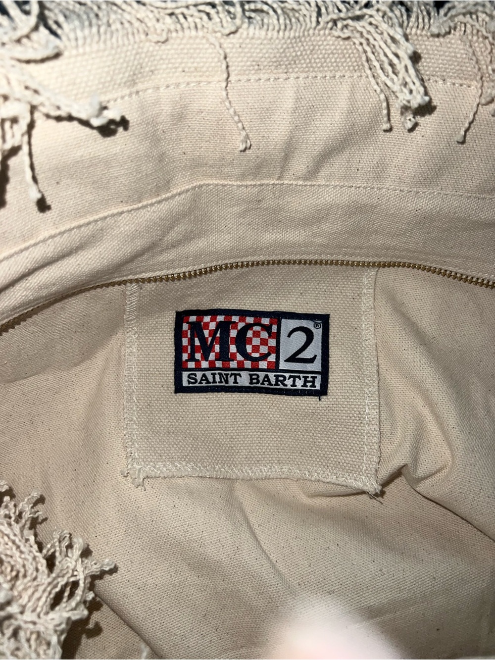 MC2 Saint Barth Canvas Tote Bag in Natural with Navy Print - Picture 6 of 10